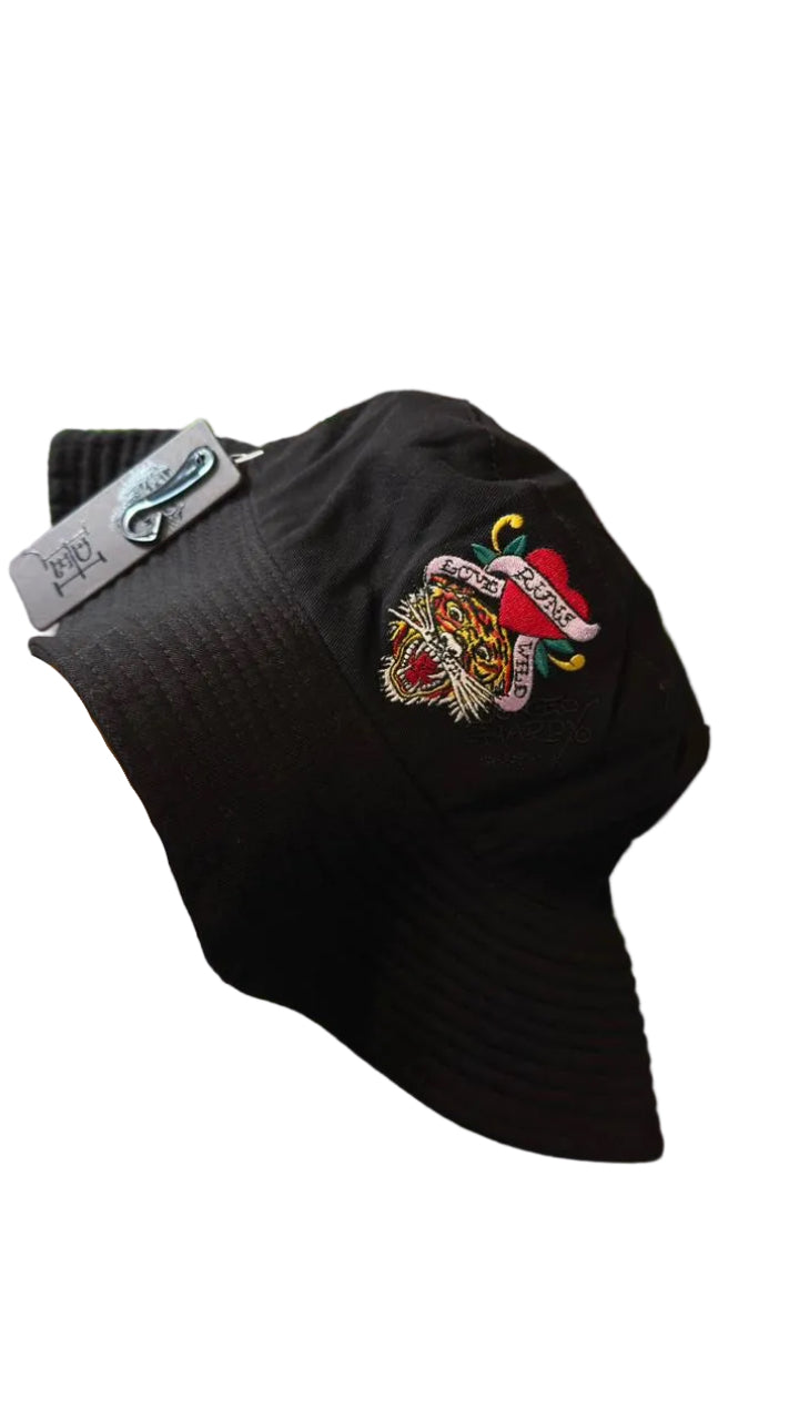 Gorro Pescador / Bucket Hat Ed Hardy Negro - Diseño Tigre Original.