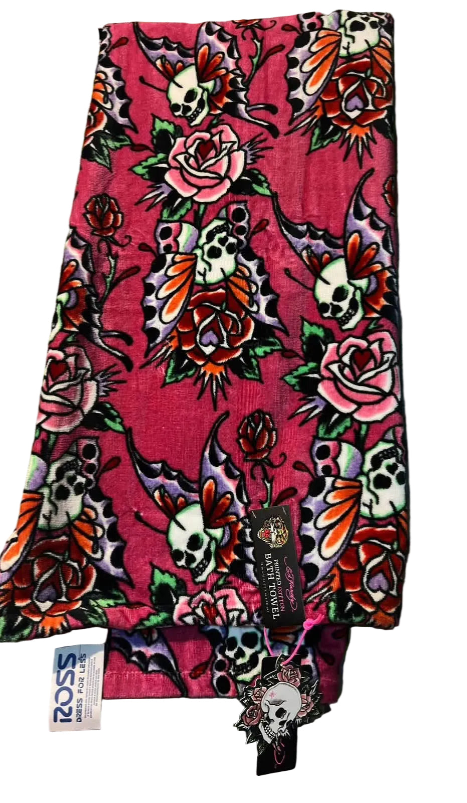 Toalla De Baño Ed Hardy Original - Calaveras Y Rosas.