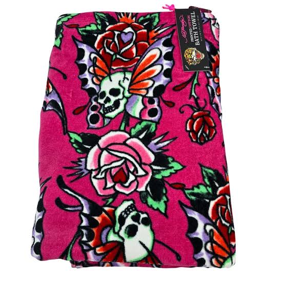 Toalla De Baño Ed Hardy Original - Calaveras Y Rosas.