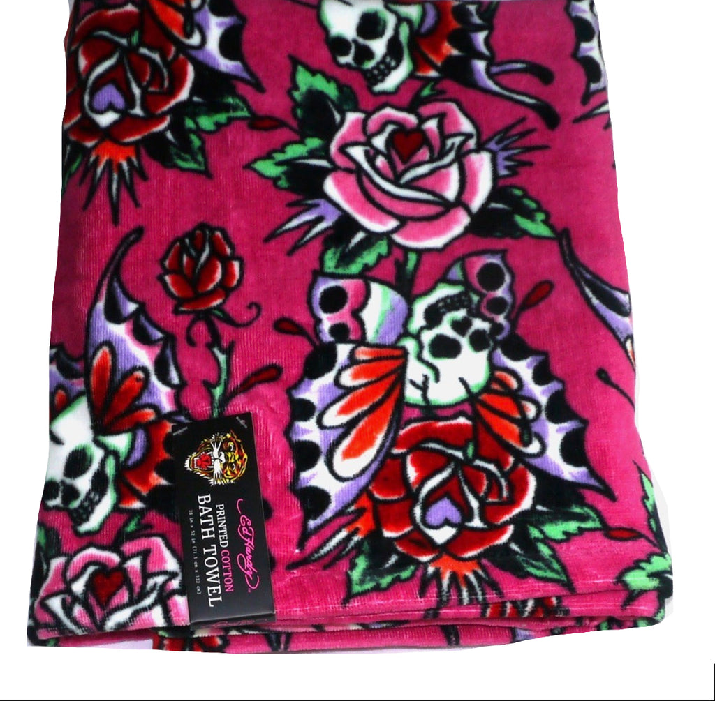 Toalla De Baño Ed Hardy Original - Calaveras Y Rosas.
