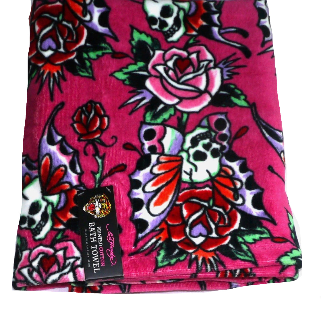 Toalla De Baño Ed Hardy Original - Calaveras Y Rosas.