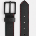 Cinturón Guess Original De Piel Hombre Negro Costura Roja