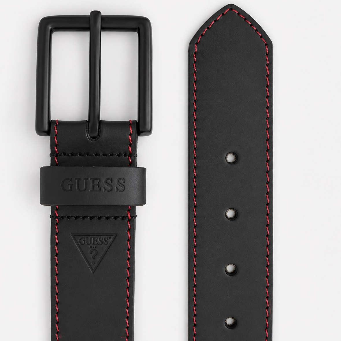 Cinturón Guess Original De Piel Hombre Negro Costura Roja