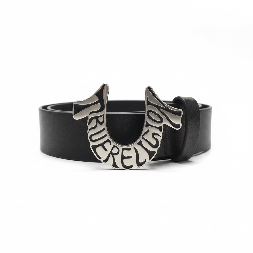 Cinturón True Religion Original Modelo Shoup Logo Buckle Piel Hombre.