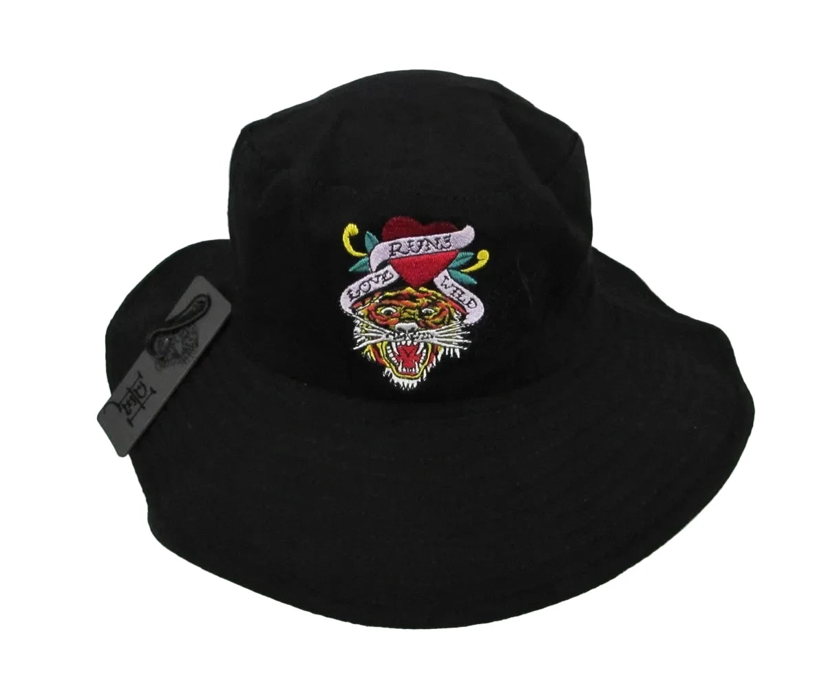 Gorro Pescador / Bucket Hat Ed Hardy Negro - Diseño Tigre Original.